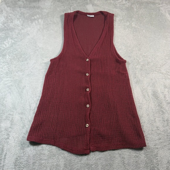 cut loose Jackets & Blazers - Cut Loose Fishnet Vest Women One Size Burgundy Open Knit Button Front Casual